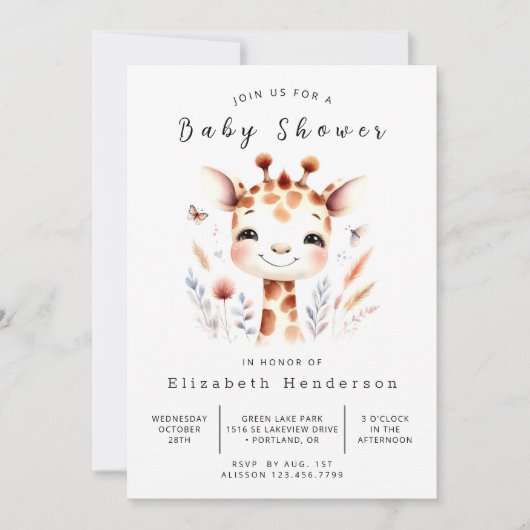 Rustic Custom Giraffe Baby shower Kaart (Voorkant)