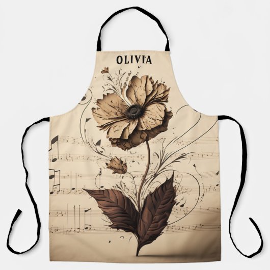 Rustic Custom Name Floral Champagne Music Sheet Schort (Voorkant)