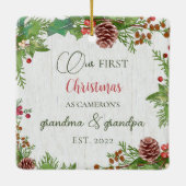 Rustic Custom Photo 1st Xmas nieuwe grootouders Keramisch Ornament (Achterkant)