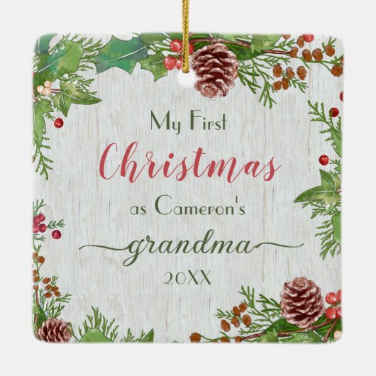 Rustic Custom Photo New Granda 1st Kerstmis Keramisch Ornament (Achterkant)