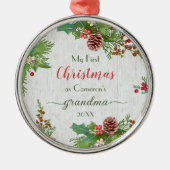Rustic Custom Photo New Grandma 1st Kerstmis Metalen Ornament (Voorkant)