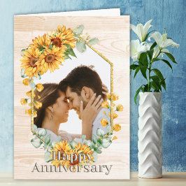 Rustic Custom Photo Sunflower Floral Jubileum Kaart