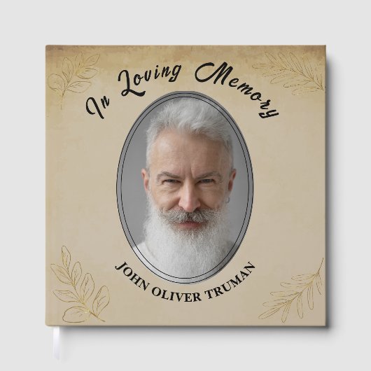 Rustic Custom Text Photo Memorial Funeral Leaves Gastenboek (Voorkant)