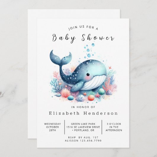Rustic Custom Whale Baby shower Kaart (Voorkant / Achterkant)