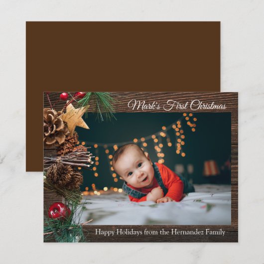 Rustic Cute Baby's First Kerstfeestdag Foto (Voorkant / Achterkant)