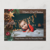 Rustic Cute Baby's First Kerstfeestdag Foto Briefkaart (Voorkant)