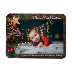 Rustic Cute Baby's First Kerstfeestdag Foto Magneet