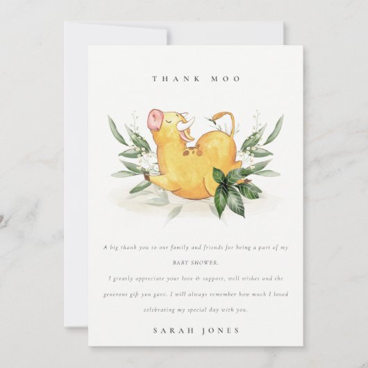 Rustic Cute Boerderij Koe Foliage Baby shower Bedankkaart (Voorkant)