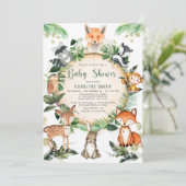 Rustic Cute Greenery Woodland Animal Baby shower Kaart (Staand voorkant)