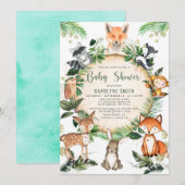 Rustic Cute Greenery Woodland Animal Baby shower Kaart (Voorkant / Achterkant)