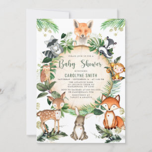 Rustic Cute Greenery Woodland Animal Baby shower Kaart