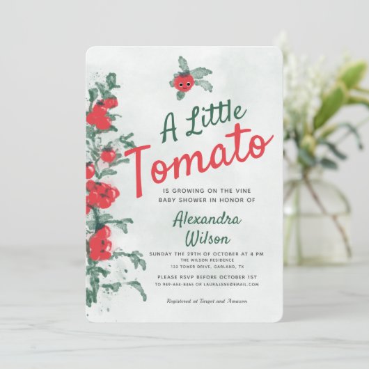 Rustic Cute Little Tomato Waterverf Baby shower Kaart (Staand voorkant)