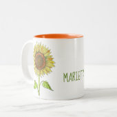 Rustic Cute Personalized Name Waterverf Sunflower Tweekleurige Koffiemok (Voorkant links)