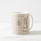 Rustic Cute Rabbit Brown Gingham Personalized Koffiemok (Voorkant rechts)