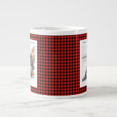 Rustic Cute Red Plaid Monogram 2 Photo Christmas Grote Koffiekop (Voorkant)