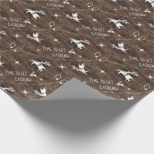 Rustic Cute Reindeer Icon & Twinkle Lights Dashing Cadeaupapier (Hoek)