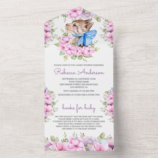 Rustic Cute Sweet Little Kitten Baby shower All In One Uitnodiging (Binnen)