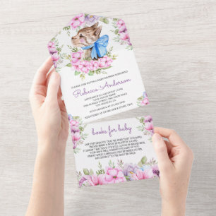 Rustic Cute Sweet Little Kitten Baby shower All In One Uitnodiging