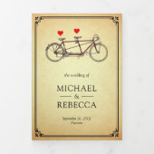  Rustic Cute Tandem Bicycle Weddenfoto Drieluik Uitnodiging (Cover)