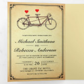  Rustic Cute Tandem Bicycle Weddenfoto Drieluik Uitnodiging (Binnenzijde eerst)