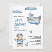 Rustic Cute Teddy Bear Nautical Boat Baby Shower Kaart (Voorkant)