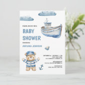 Rustic Cute Teddy Bear Nautical Boat Baby Shower Kaart (Staand voorkant)