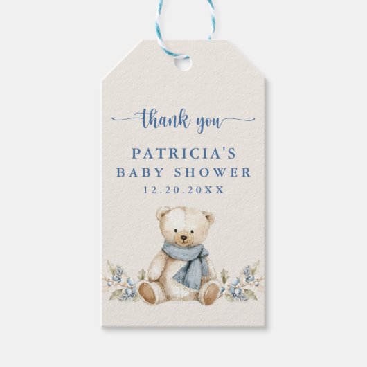 Rustic Cute Teddy Bear Thank You  Cadeaulabel (Voorkant)