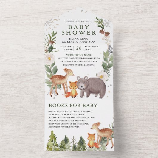 Rustic Cute Woodland Forest Animals Baby shower All In One Uitnodiging (Binnen)
