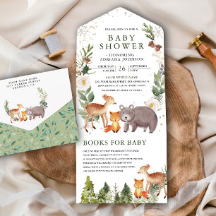 Rustic Cute Woodland Forest Animals Baby shower All In One Uitnodiging