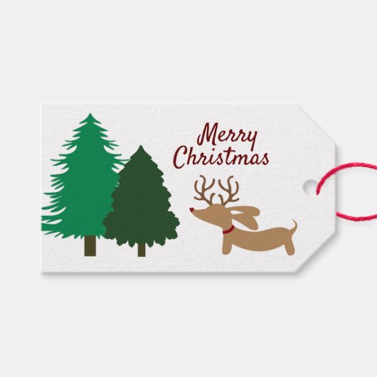 Rustic Dachshund Gift Label Kerstmis Doxie Cadeaulabel (Voorkant (Horizontaal))