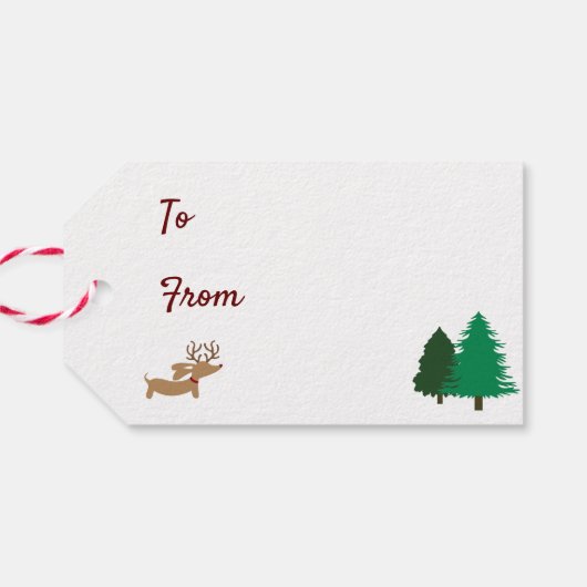 Rustic Dachshund Gift Label Kerstmis Doxie Cadeaulabel (Achterkant Horizontaal)