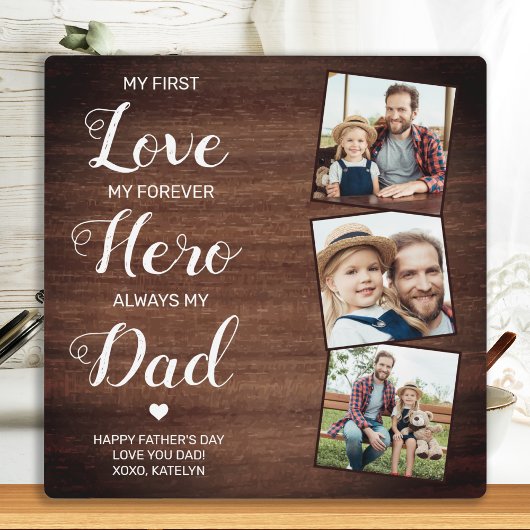 Rustic Dad Poem Personalized 3 Photo Fathers Day Fotoplaat