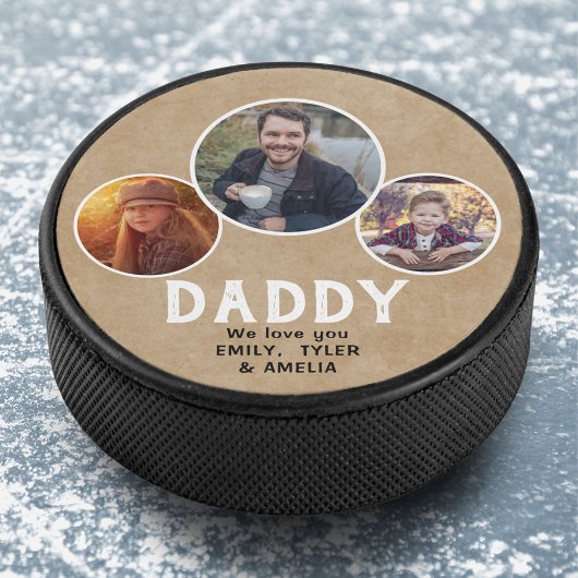 Rustic Dad we houden van je 3 Foto's Father Day Hockey Puck