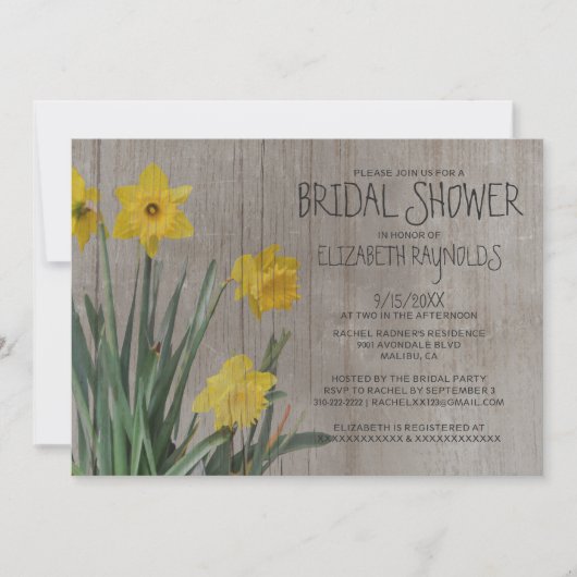 Rustic Daffodil Bridal Shower Invitations Kaart (Voorkant)