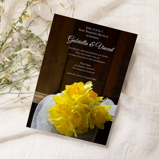 Rustic Daffodils and Barn Wood Post Wedding Brunch Kaart