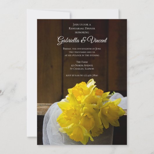 Rustic Daffodils Barn Wedding Rehearsal Dinner Kaart (Voorkant)