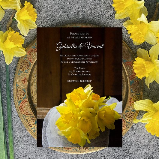 Rustic Daffodils Barn Wood Country Spring Weddensc Kaart