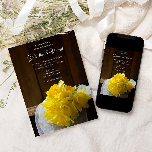 Rustic Daffodils Barn Wood Country Spring Weddensc Kaart