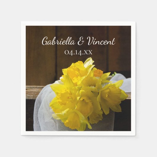 Rustic Daffodils Barn Wood Country Spring Weddensc Servet (Voorkant)