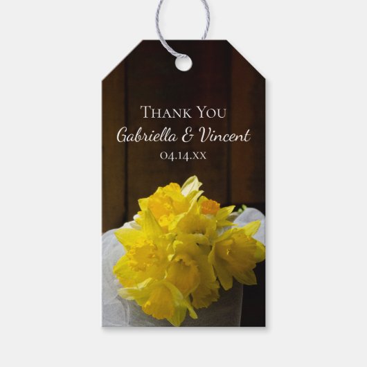 Rustic Daffodils Barn Wood Wedding Favor Labels Cadeaulabel (Voorkant)