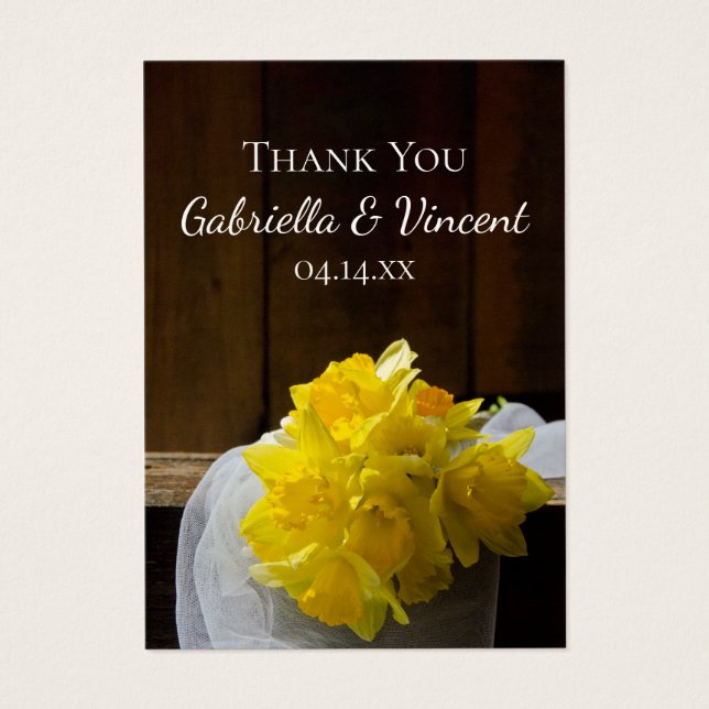 Rustic Daffodils Barn Wood Wedding Favor Labels Visitekaartje (Voorkant)