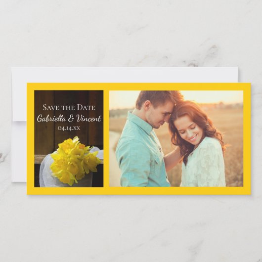 Rustic Daffodils Barn Wood Wedding Save the Date (Voorkant)