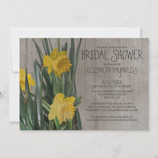 Rustic Daffodils Bridal Shower Invitations Kaart (Voorkant)
