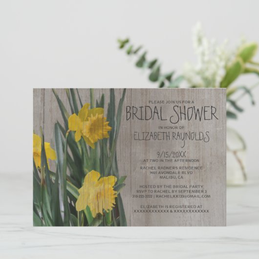 Rustic Daffodils Bridal Shower Invitations Kaart (Staand voorkant)