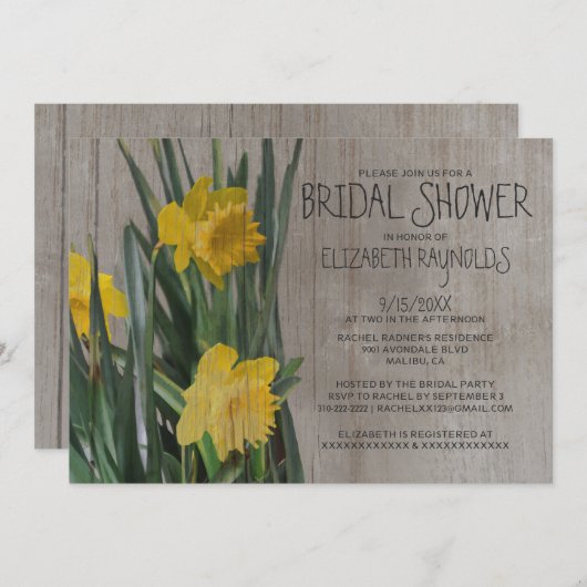 Rustic Daffodils Bridal Shower Invitations Kaart (Voorkant / Achterkant)