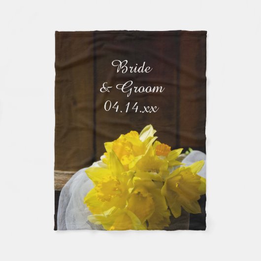 Rustic Daffodils en Barn Wood Country Weddenschap Fleece Deken (Voorkant)