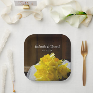 Rustic Daffodils en Barn Wood Country Weddenschap Papieren Bordje