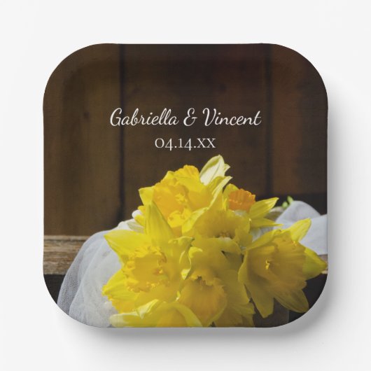 Rustic Daffodils en Barn Wood Country Weddenschap Papieren Bordje (Voorkant)