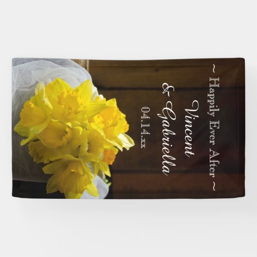 Rustic Daffodils en Barn Wood Country Weddenschap Spandoek (Horizontaal)