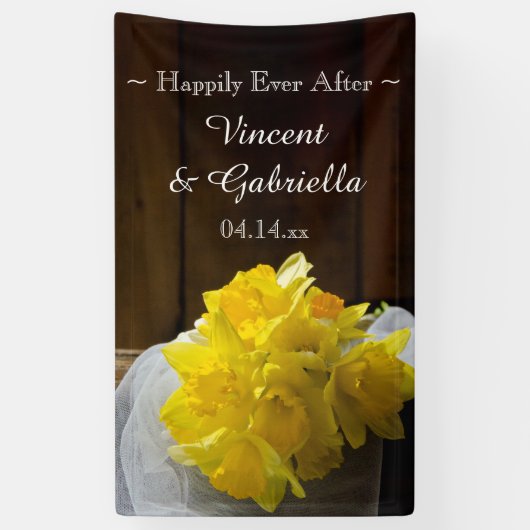 Rustic Daffodils en Barn Wood Country Weddenschap Spandoek (Verticaal)